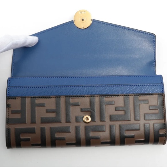 Fendi Logo Embossed F is Fendi Wallet Tobacco Blue 8M0251 - Picture 3 of 10